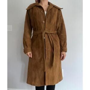 Women’s small suede leather coat with belt